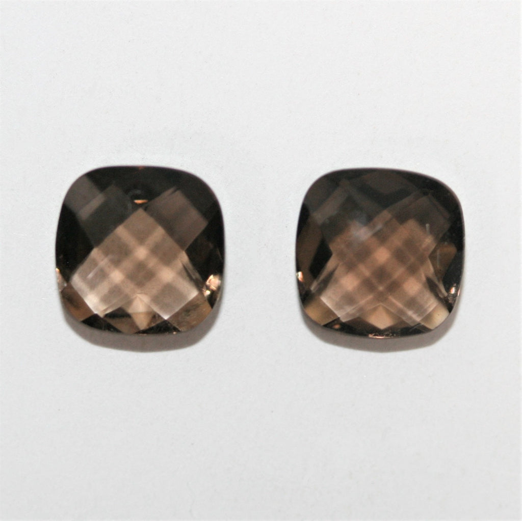 1 Pair Smoky Quartz Square 8mm Briolette Cut Cushion 8mm Natural Gemstone