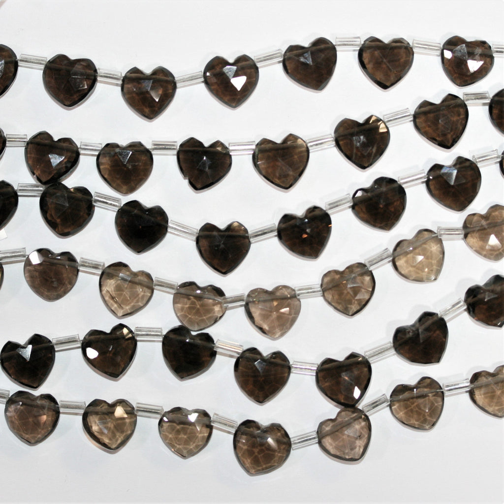 Cuentas de corazón facetadas de cuarzo ahumado de 6" de St., 9-10 mm, hilo de 16 cm.