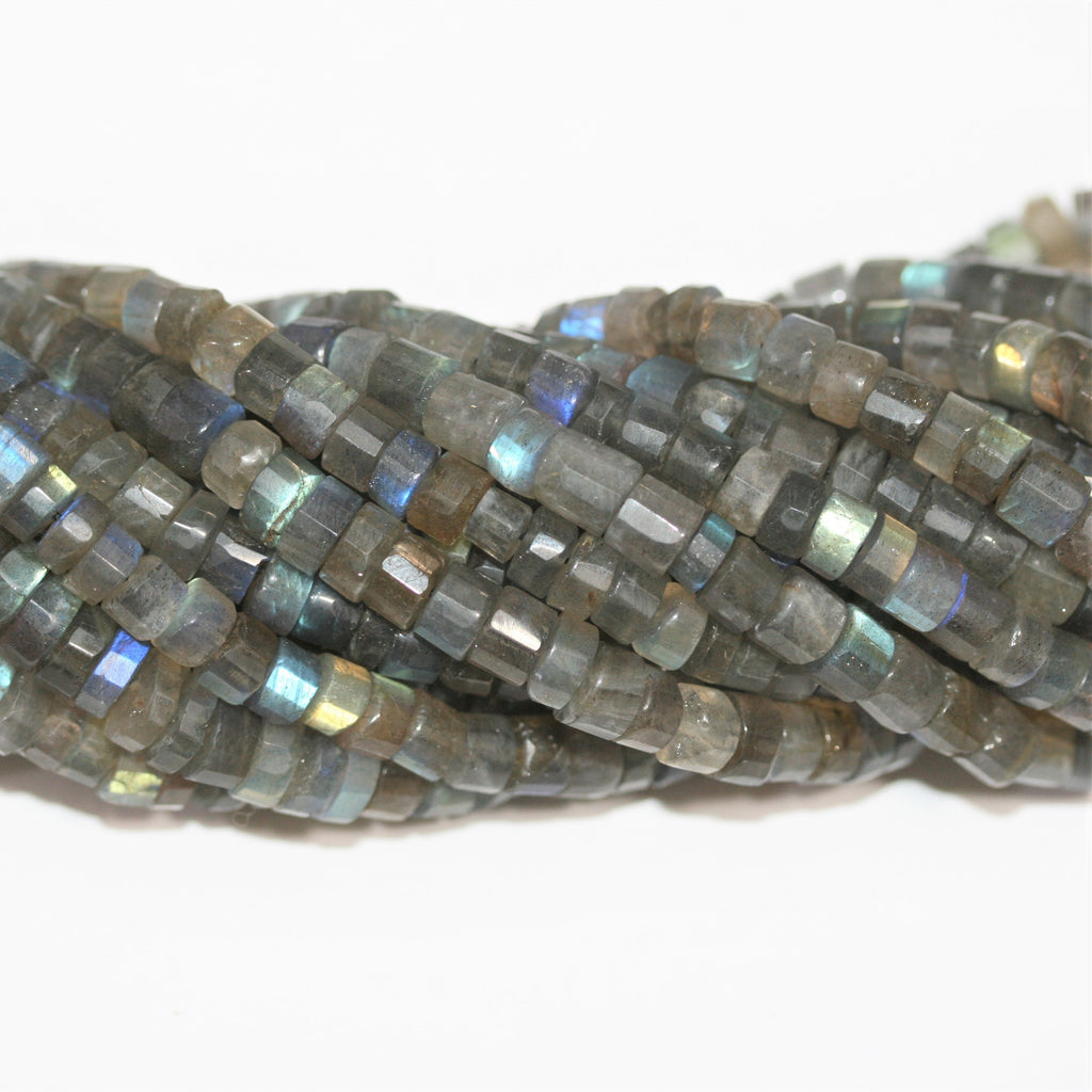 14" St Labradorite Faceted Disc Beads 6x4mm. Approx.- Strand 35cm.