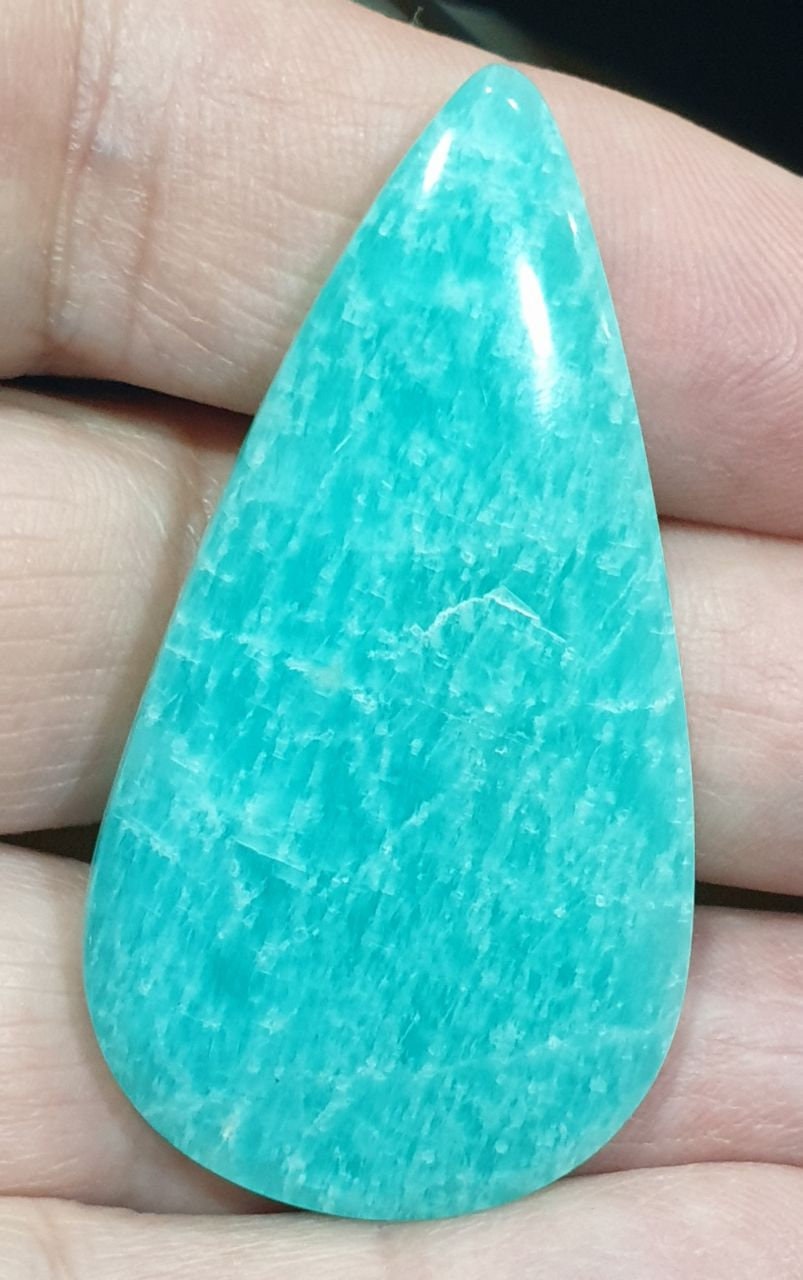 Big Blue Amazonite Drop Cabochon 51.8x27.20x6mm 62ct Top Color Designer Cabochon