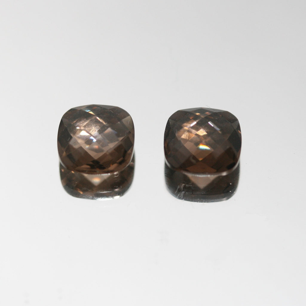 1 Pair Smoky Quartz Square 8mm Briolette Cut Cushion 8mm Natural Gemstone