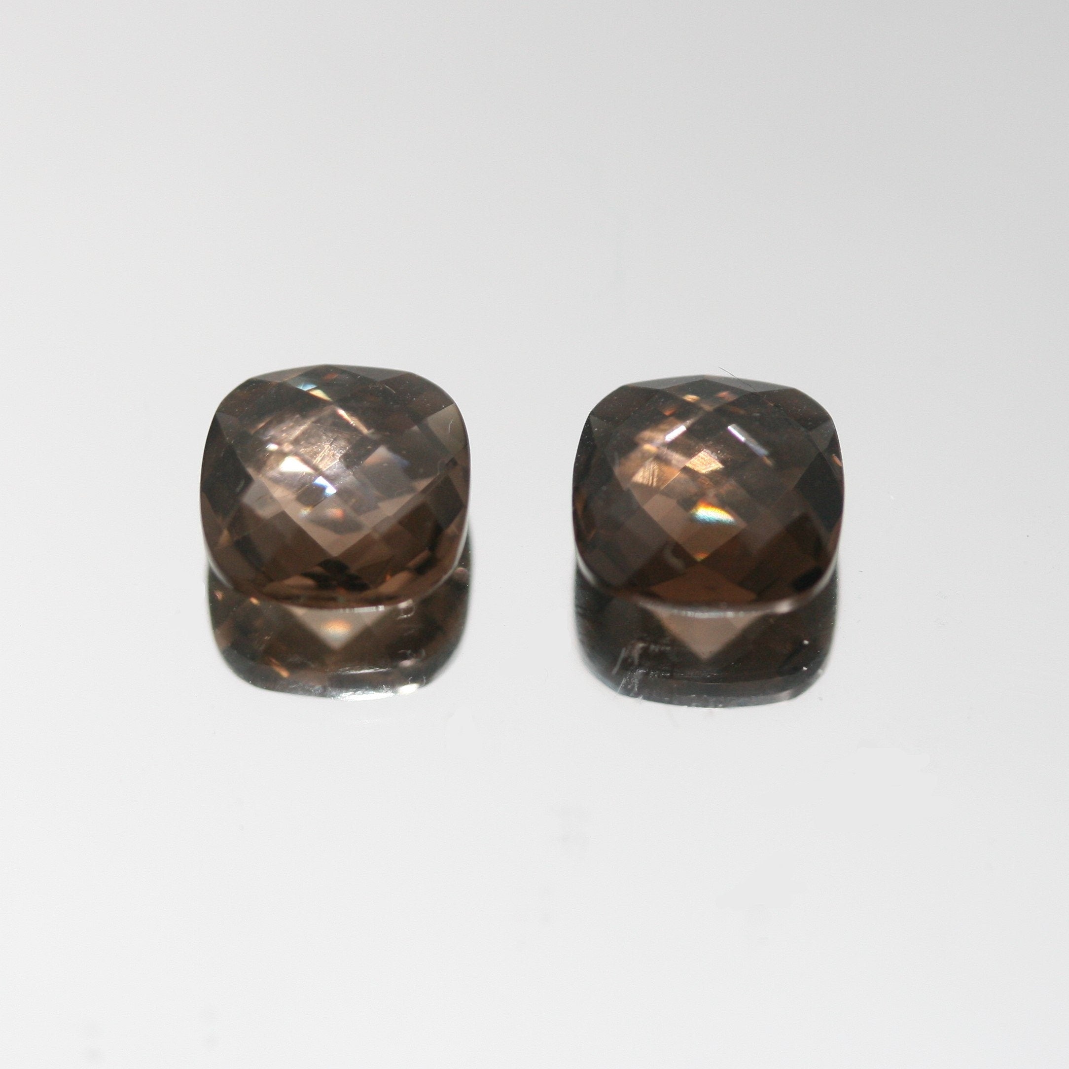 1 Pair Smoky Quartz Square 8mm Briolette Cut Cushion 8mm Natural Gemstone