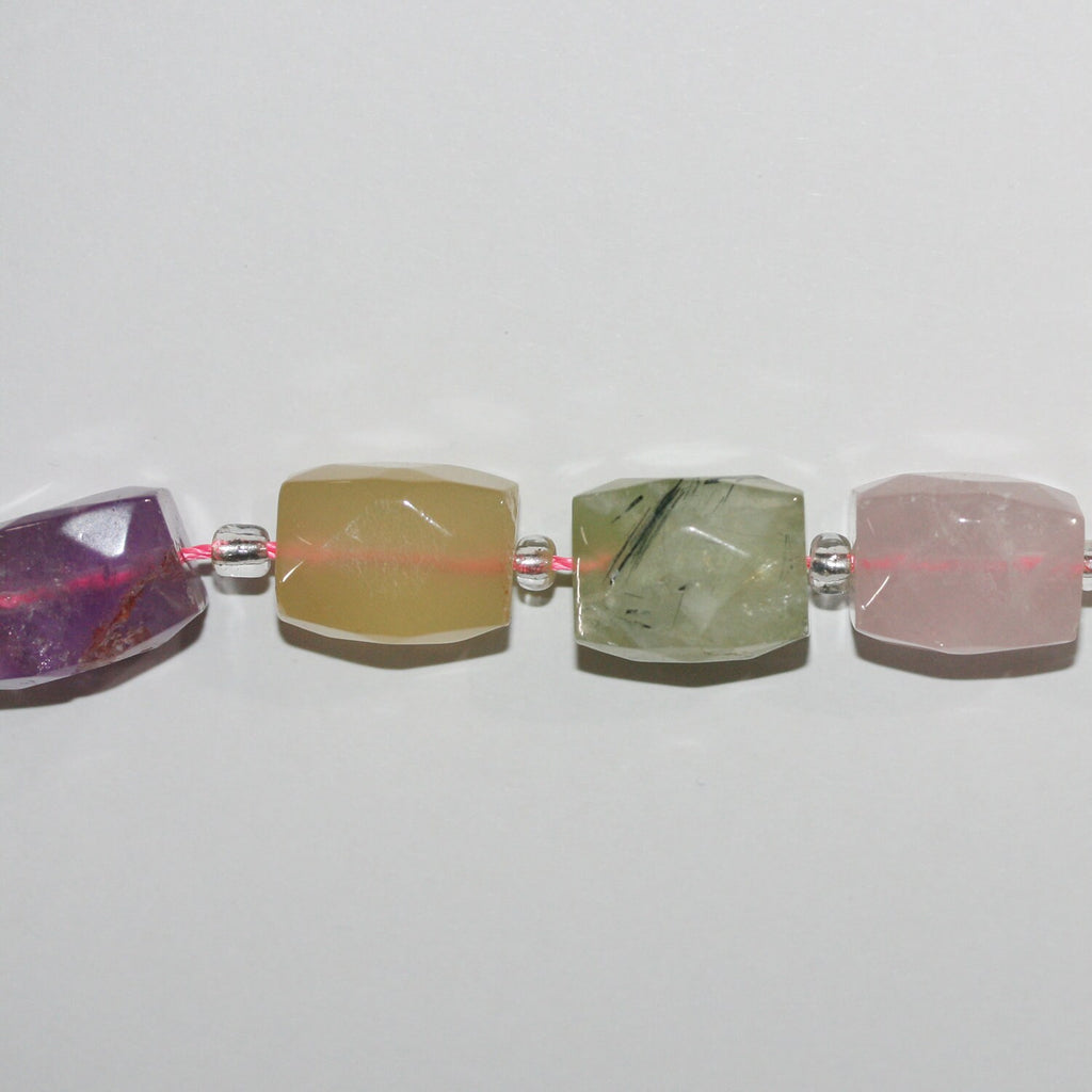 15" St Mix Quartz Facetté Prism Beads 16x12mm.-String 39cm.Améthyste, Citrine, Quartz Rose et Préhnite.