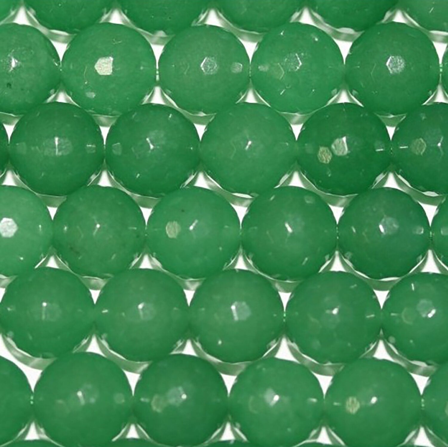 14" St Green Aventurine Faceted Round Beads 10mm.-Strand 38cm