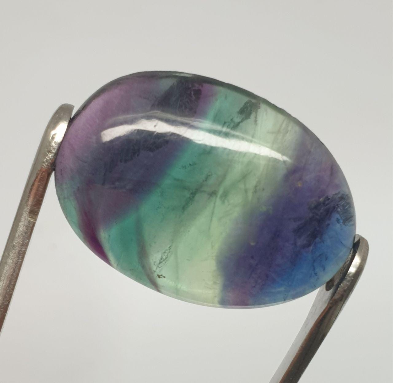 Cabochon ovale en fluorite rubanée multicolore naturelle AAA, 28,2 x 21 mm, 42,4 ct, couleur rare - Pierre de collection unique - Fournisseur grossiste - Top