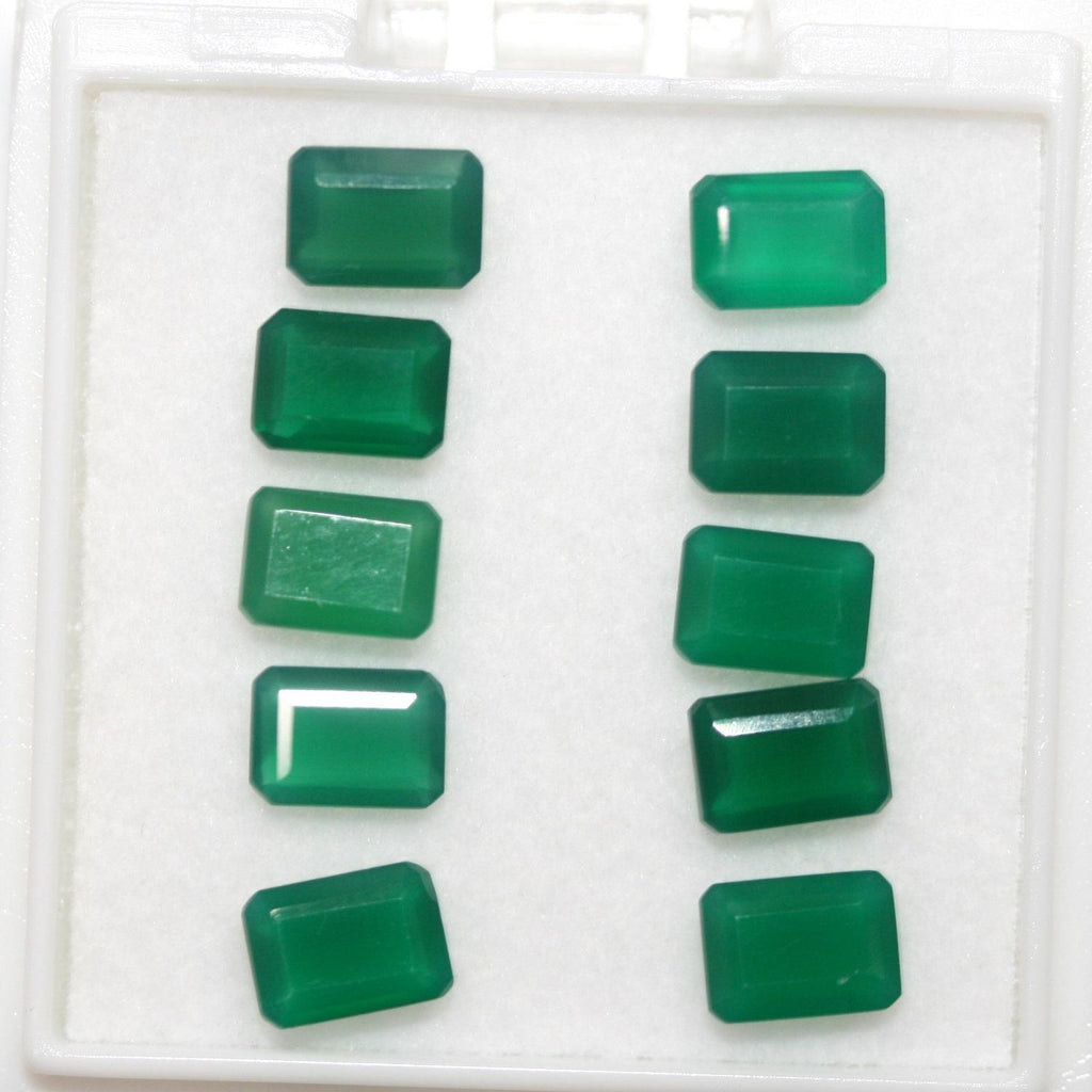 Lote de Ónix Verde Facetado Rectángulo Octogonal 7x5mm. (10 Piezas). - Piedras Preciosas al por Mayor Piedra Cortada de Máxima Calidad.
