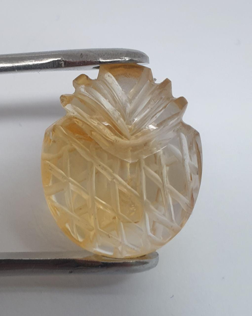 Citrine Pineapple 20x16.7mm. (19.61cts.) Carved Gemstone - Fruit  Gem Citrine -One Of A kind