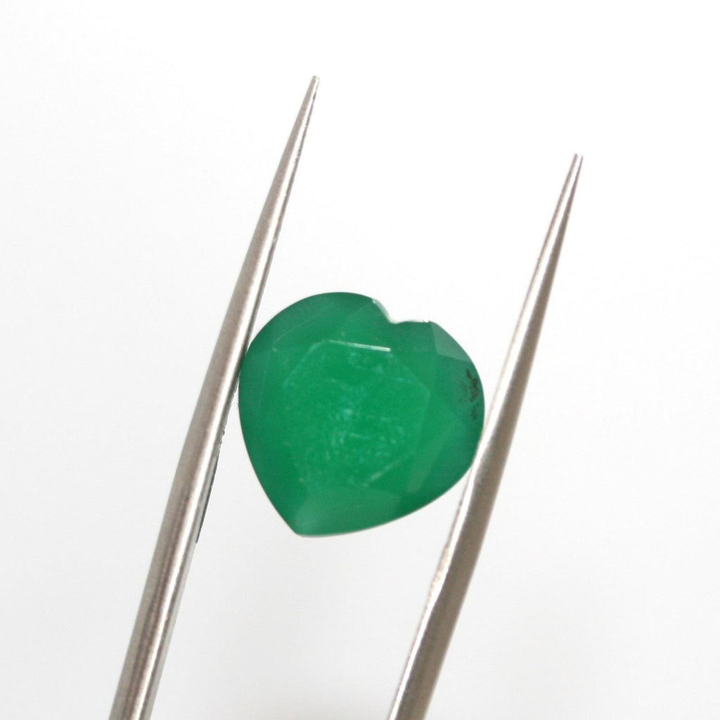 Lot de 2 cœurs à facettes en onix vert de 13 mm. - Pierres précieuses en gros, qualité supérieure.