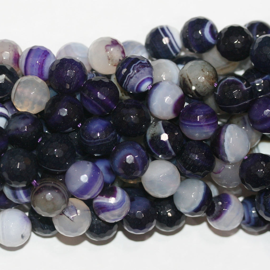 16 cuentas redondas facetadas de ágata con rayas moradas de 12 mm (hilo de 40 cm)