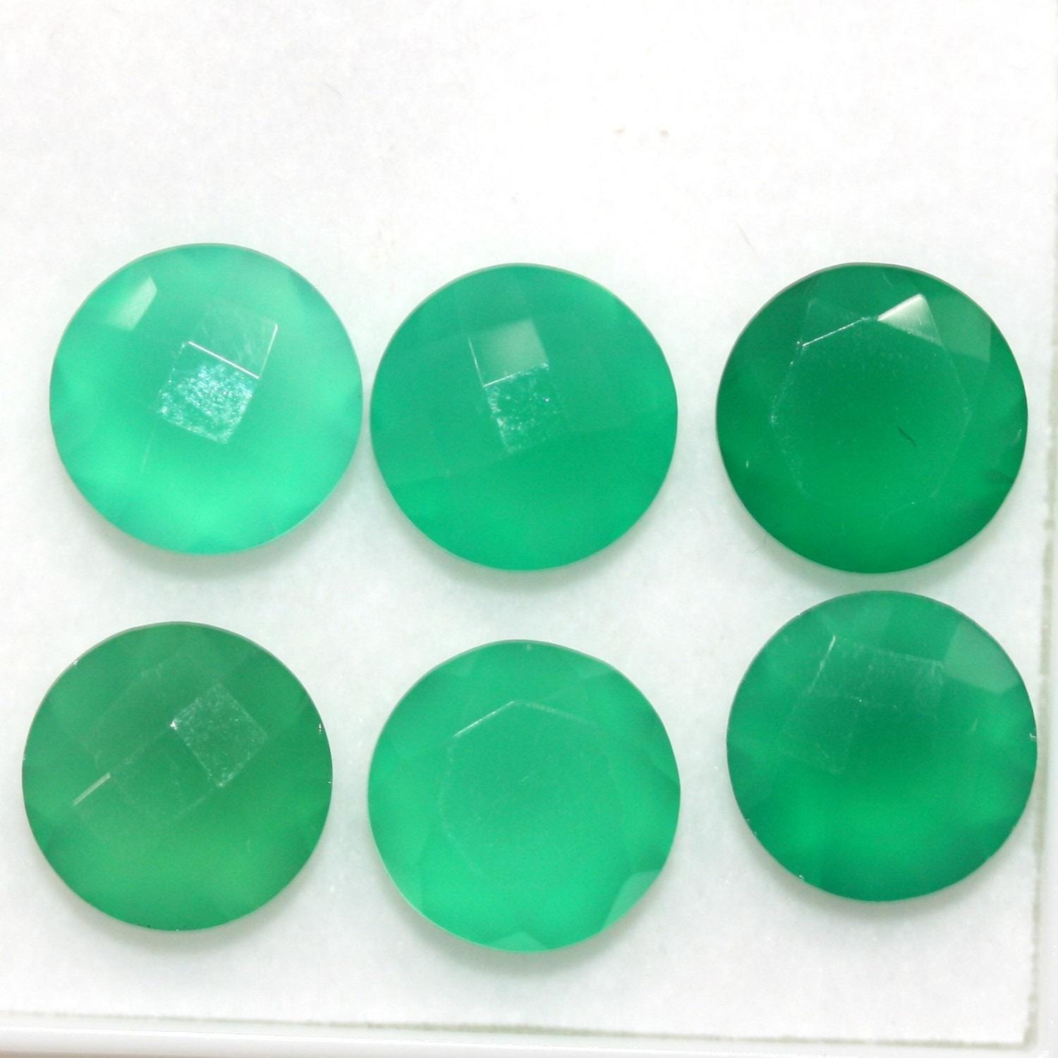 Lot de 6 pierres d'onix vert facettées rondes de 10 mm. - Pierres précieuses de qualité supérieure, vente en gros.