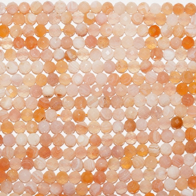 15" Perles rondes à facettes en agate orange St, 4 mm. Fil de 39 cm.