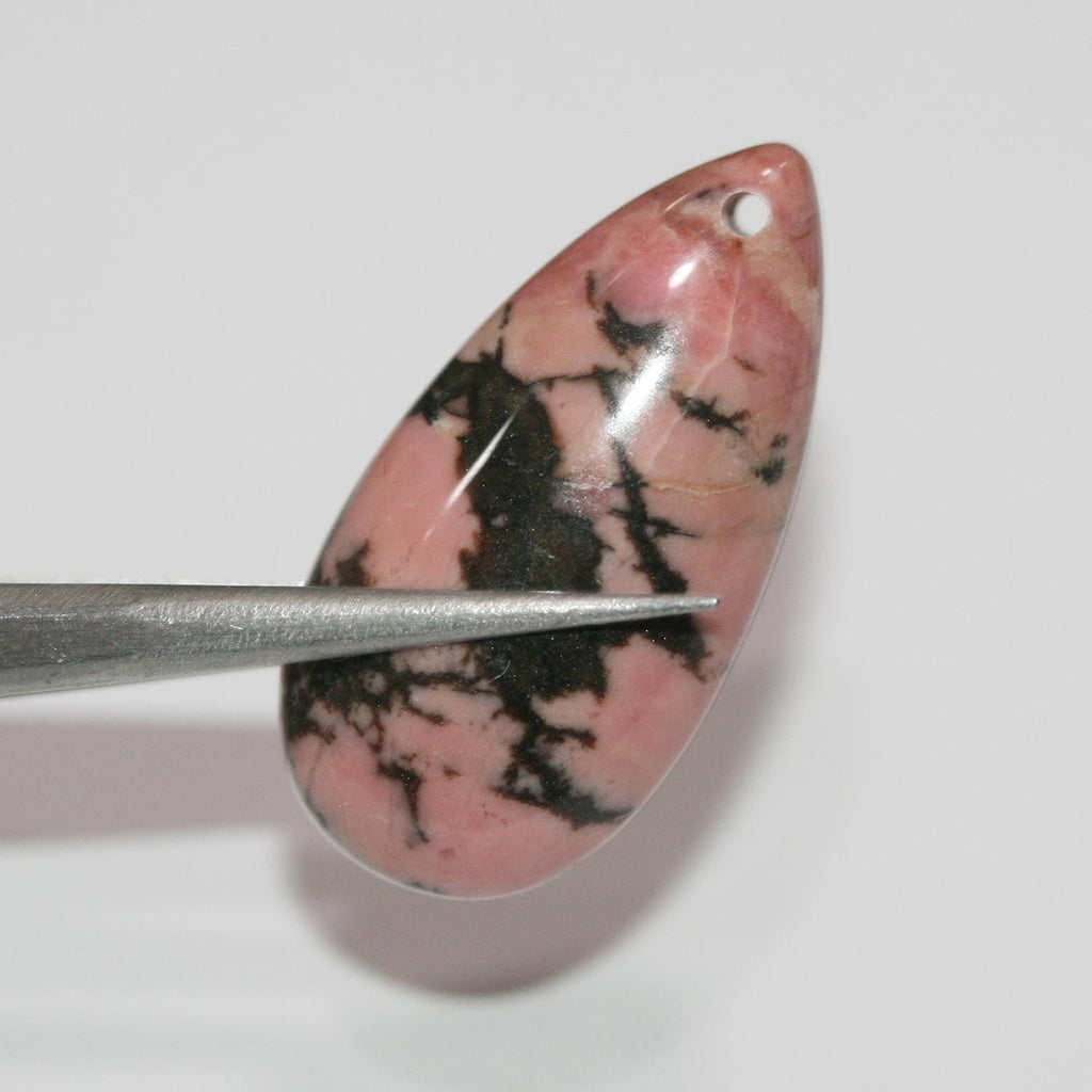 Pendentif goutte lisse en rhodonite 35x17mm.( 1 paire )