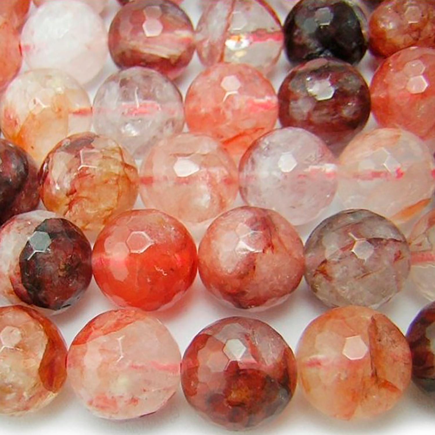 Cuentas redondas facetadas de cuarzo mandarina de 16" (12 mm) - Hilo de 40 cm