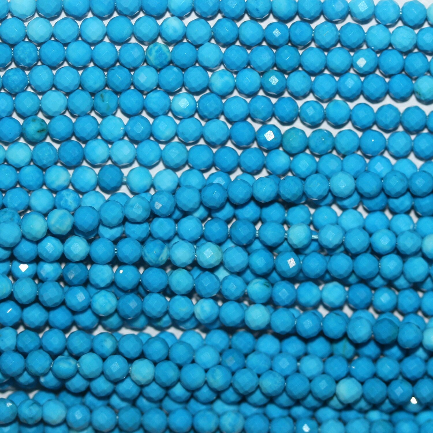 16" Cuentas Redondas Facetadas Turquesa St 3mm.-Hilo. 40cm.