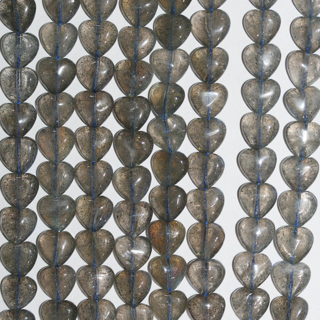 16" Cuentas de corazón liso de labradorita Santa 10 mm. - Hilo 40 cm.