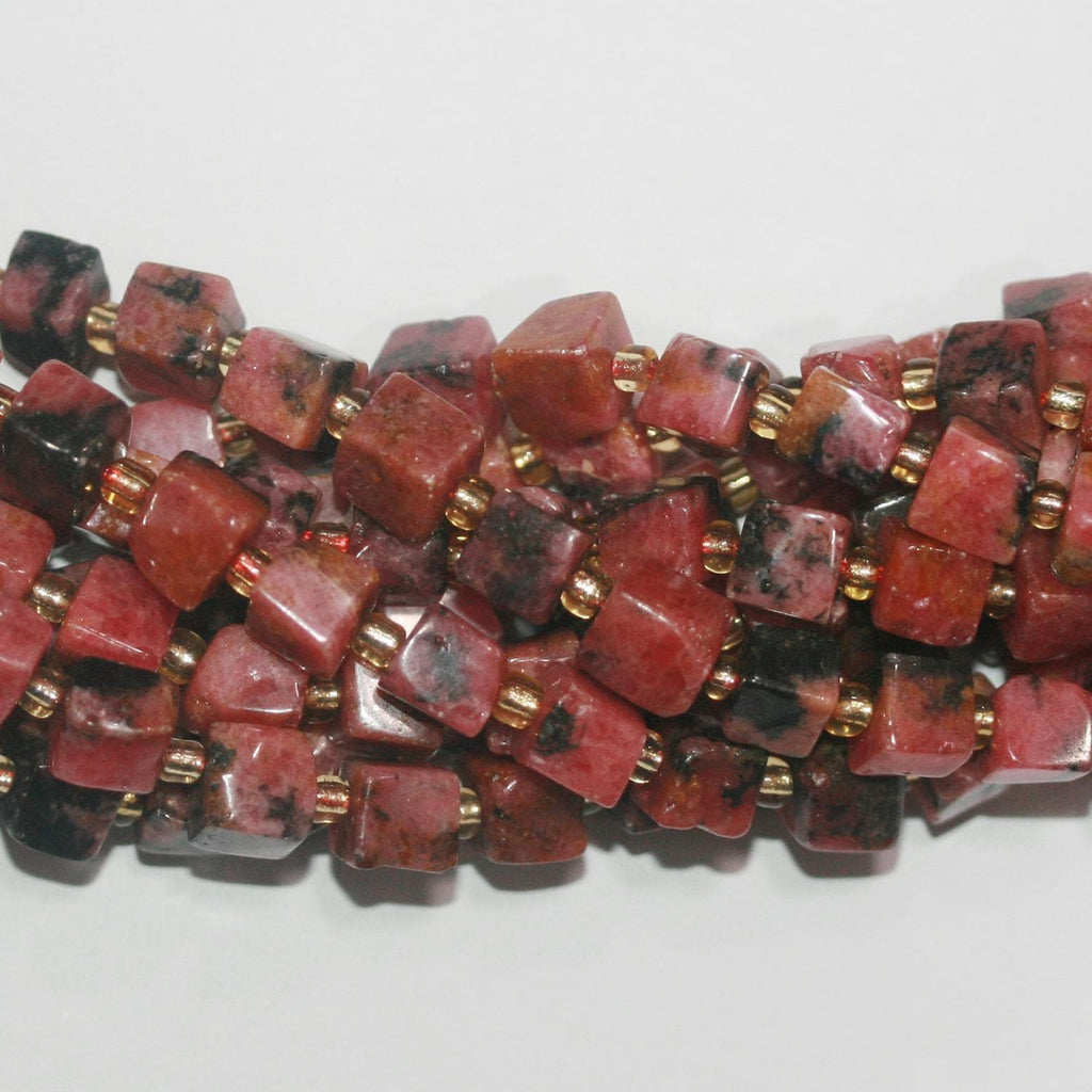 Perles cubiques irrégulières lisses en rhodonite St de 15 pouces, environ 6 mm - Fil de 39 cm.