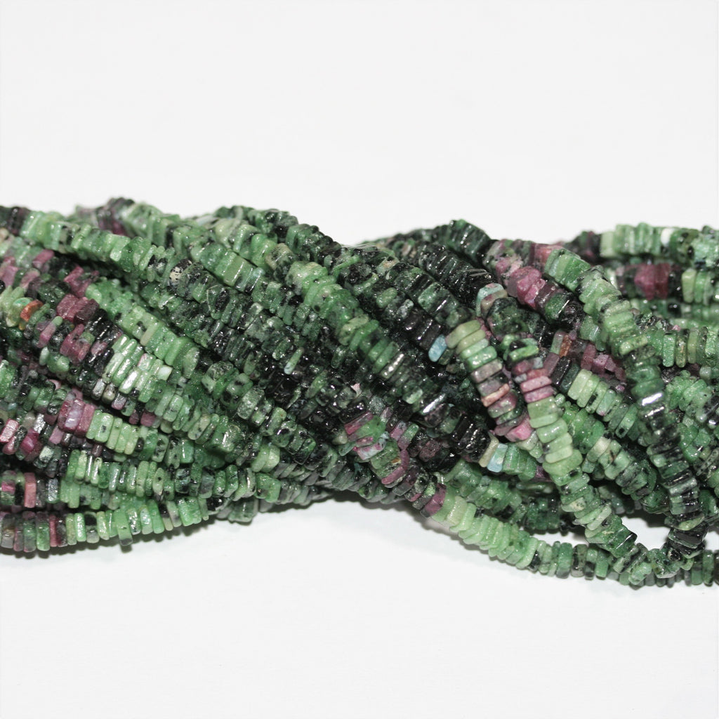 Cuentas cuadradas planas lisas de zoisita rubí St. de 16" de 4 x 2 mm - Hilo de 42 cm.