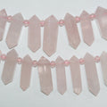 Perles graduées en quartz rose St à facettes en forme de pointe de lance de 14 pouces, 33-44 x 13 mm environ. Longueur du brin : 38 cm.