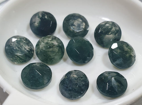 10 Pcs Lot  Moss Agate  6mm Faceted Round Pointed Back  . Natural Stone-Untreated Stone