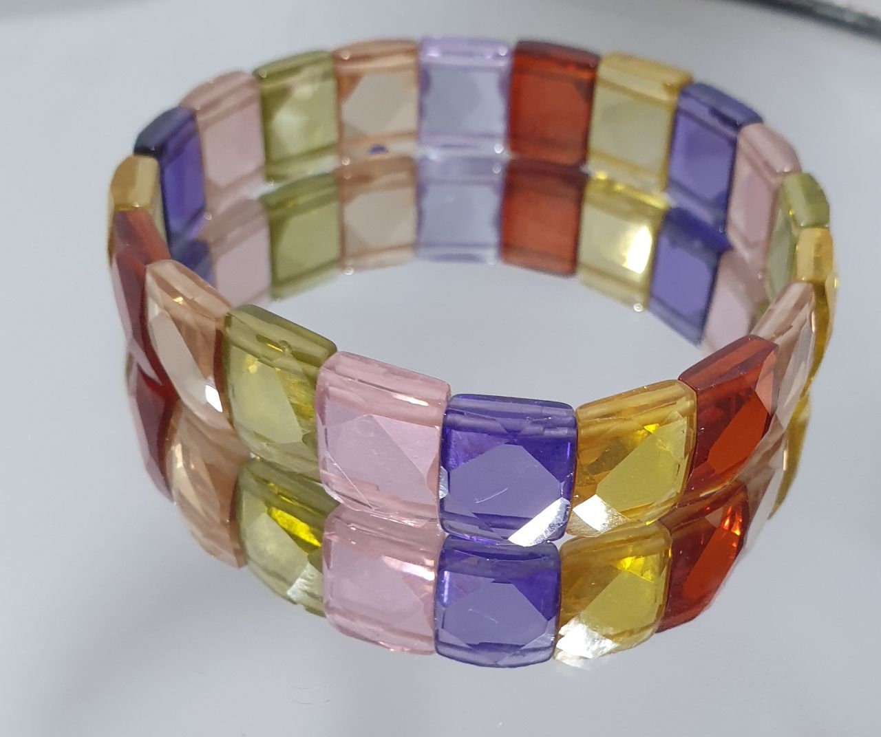 Bracelet extensible en zircon cubique multicolore, perles à facettes 11 x 9 mm - Fournisseur de bijoux à double perçage - Pouvoir de guérison