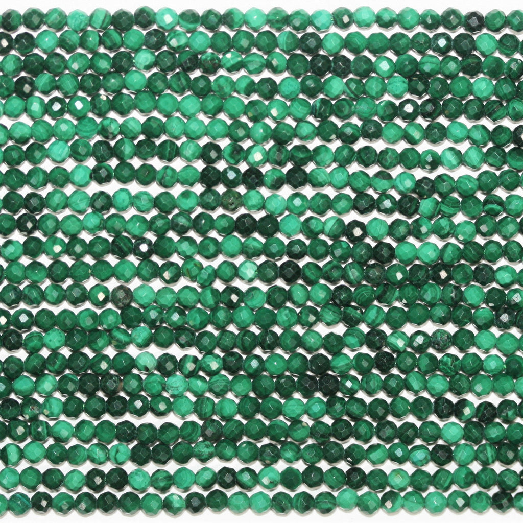 Cuentas redondas facetadas de Santa Malaquita de 16" de 2,5 mm. Hilo de 40 cm.