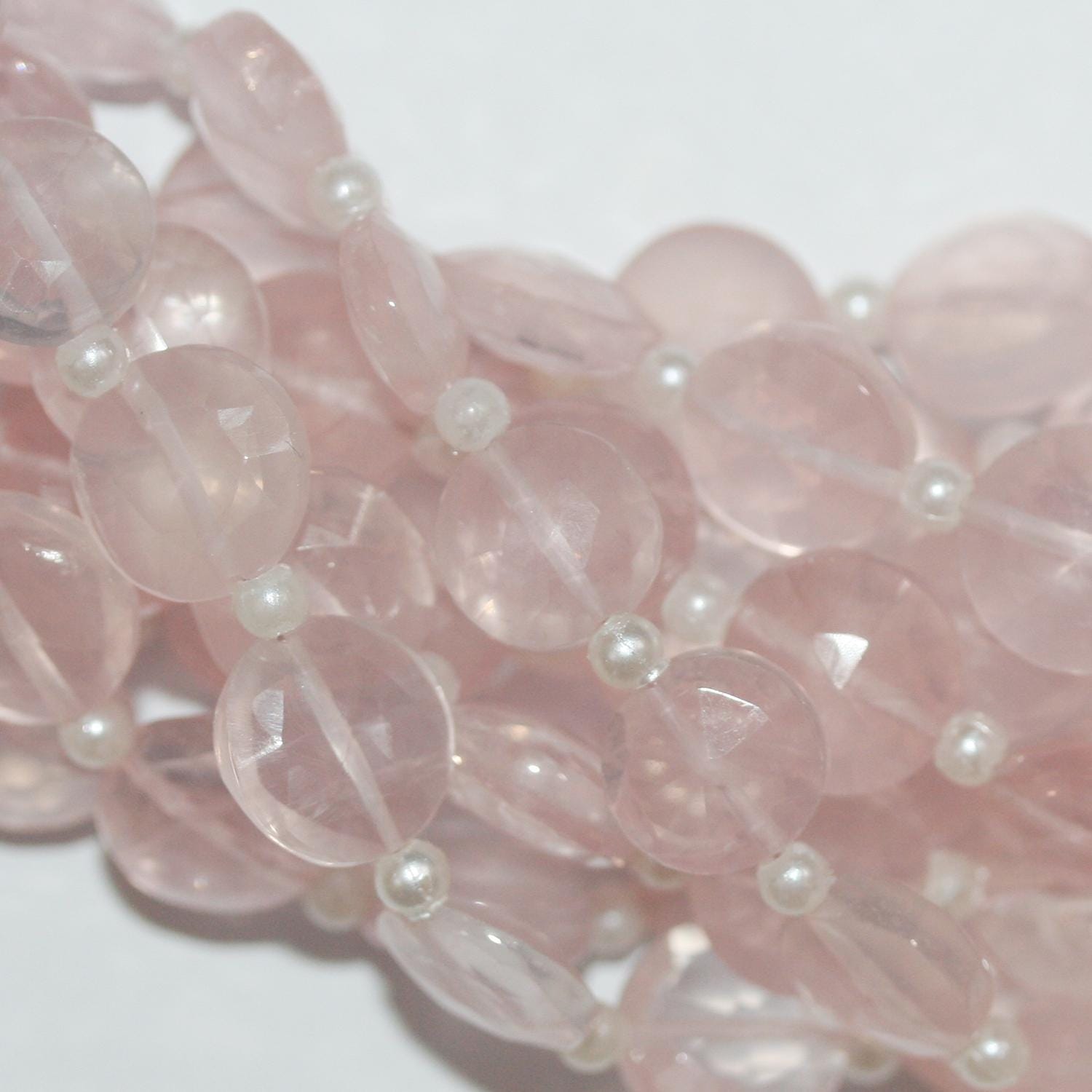 Perles de quartz rose facettées de 8 pouces, 10 mm - Fil de 20 cm.