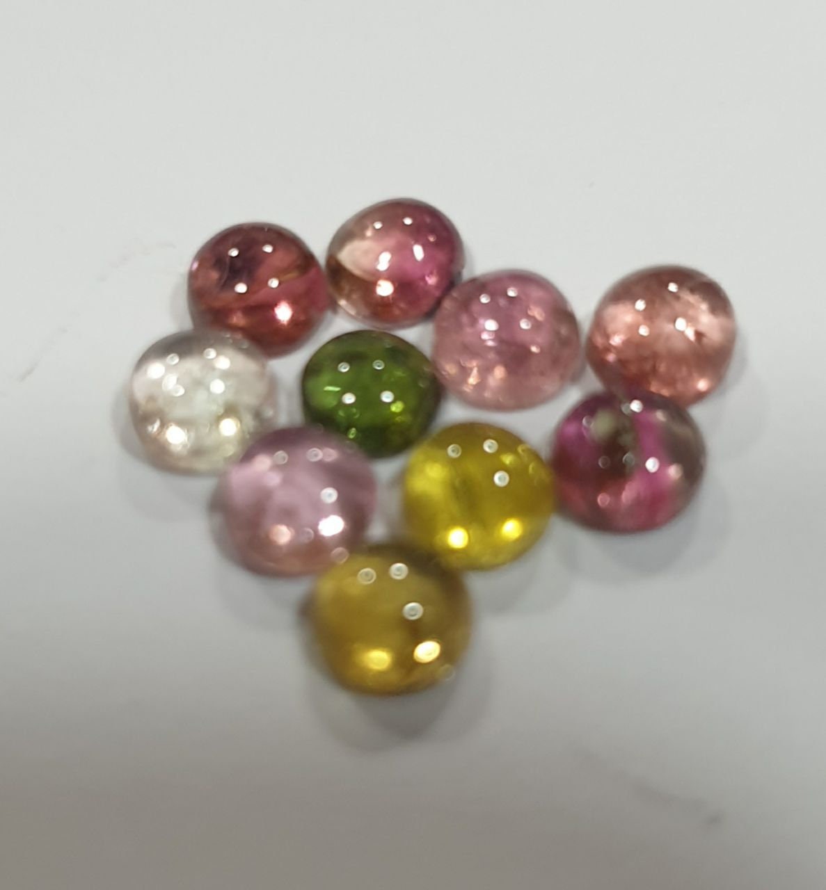 Multi Tourmaline 10Pcs Lot 4-4.2mm Pink Green Blue  Round Cabochon  Untreated Gems- Wholesale Gems DIY Supplier- Genuine Stones