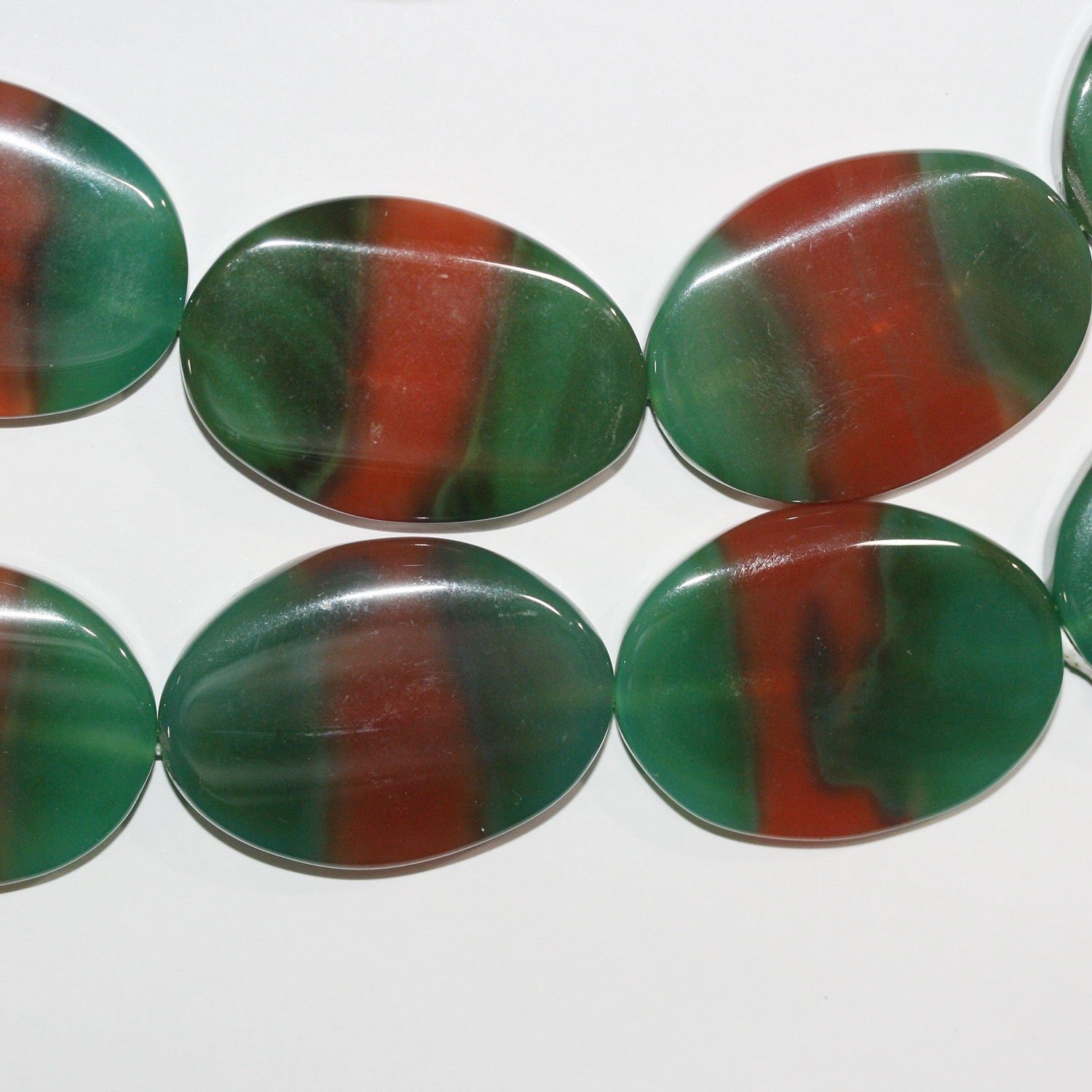 14" St Green-Brown Agate Smooth Oval Beads 40x30mm.-Strand 37cm.