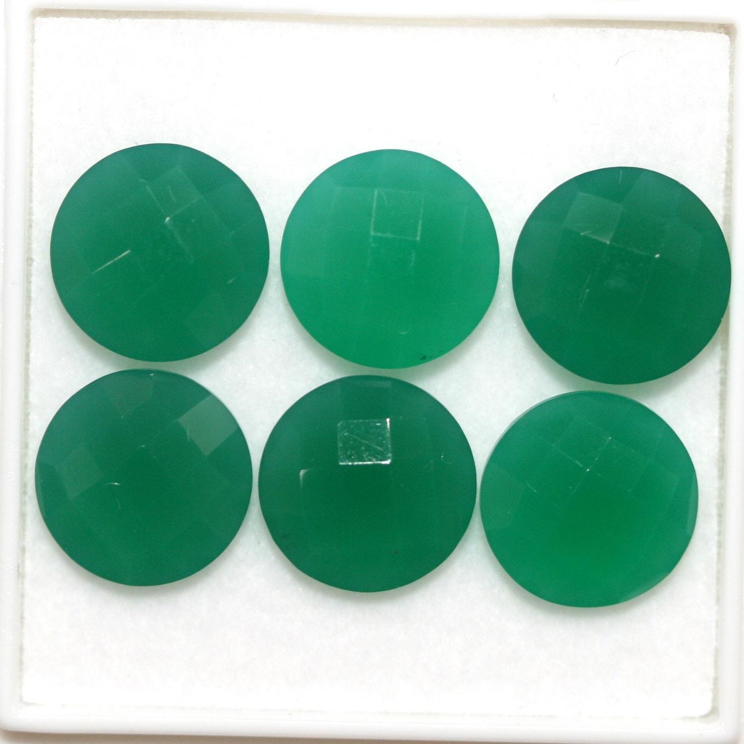 Lot de 6 pierres rondes à facettes en onix vert de 11 mm. - Pierres précieuses de qualité supérieure, vente en gros.