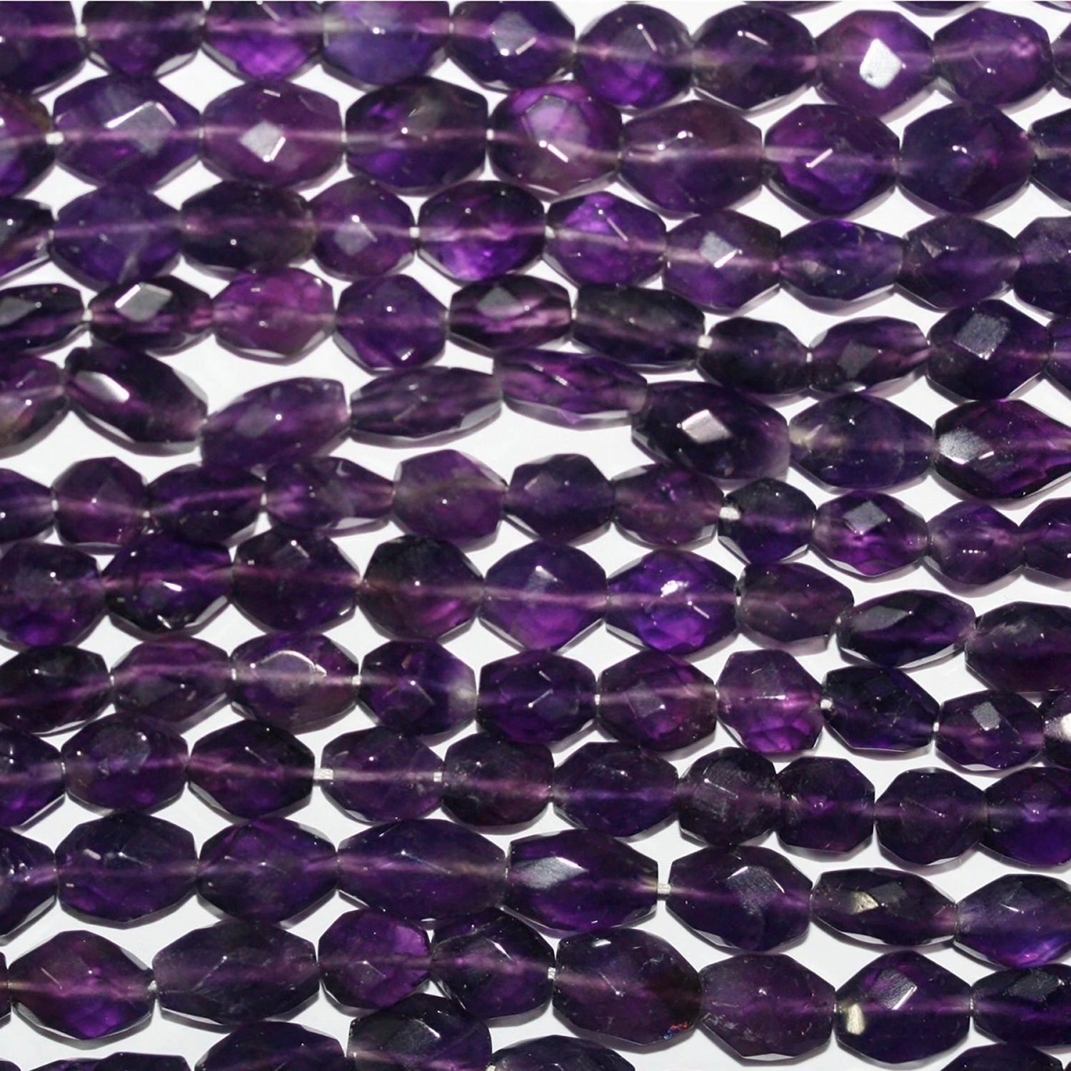 13" St Amethyst Faceted Oval Beads 10x7mm.Approx.-Strand 33cm
