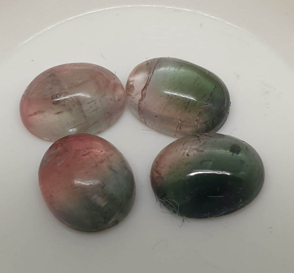 4 Pcs Watermelon Tourmaline Oval Cabochon  Lot - Bicolor Tourmaline Cabochon Lot- Unique Color- Natural Gems- 7x5.5mm