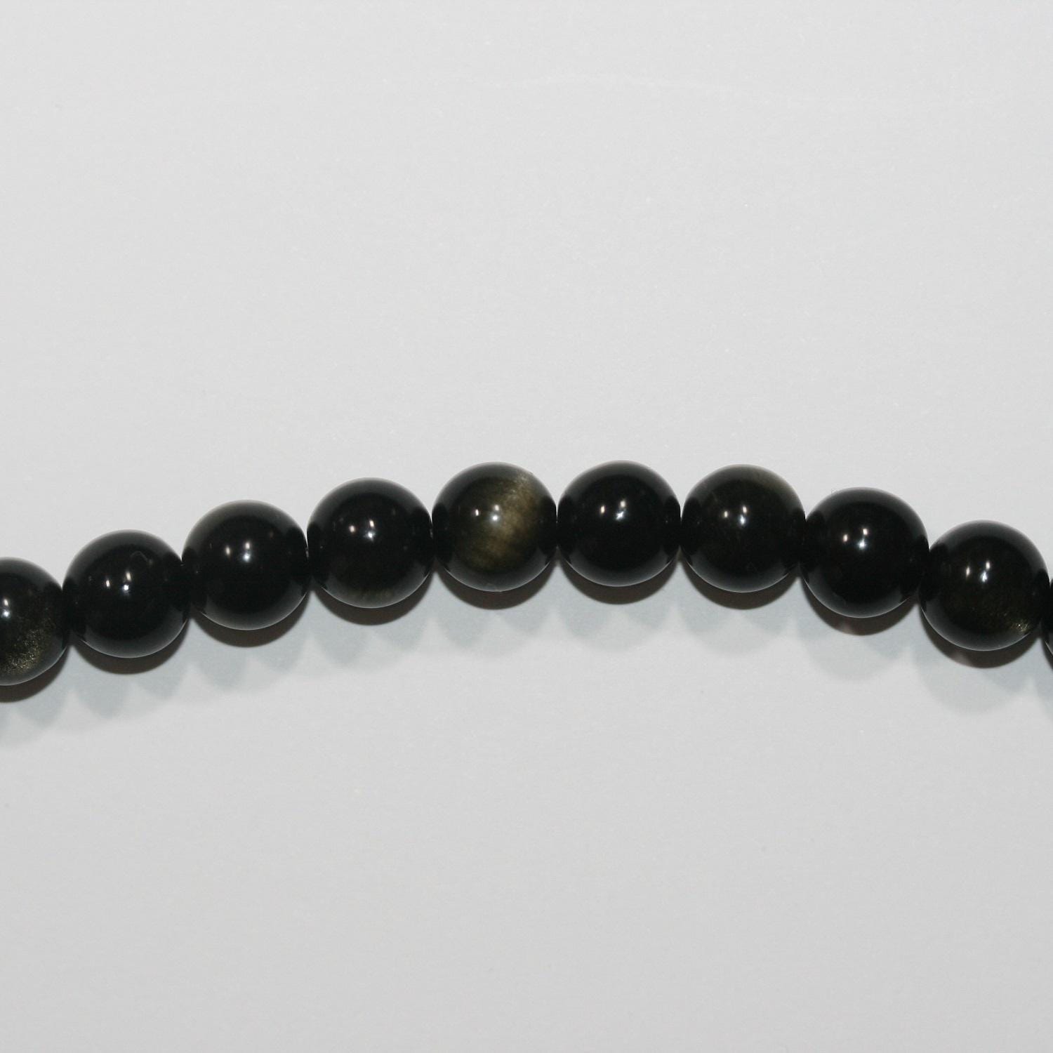 Perles rondes lisses en obsidienne dorée St, 10 mm - Fil de 39 cm