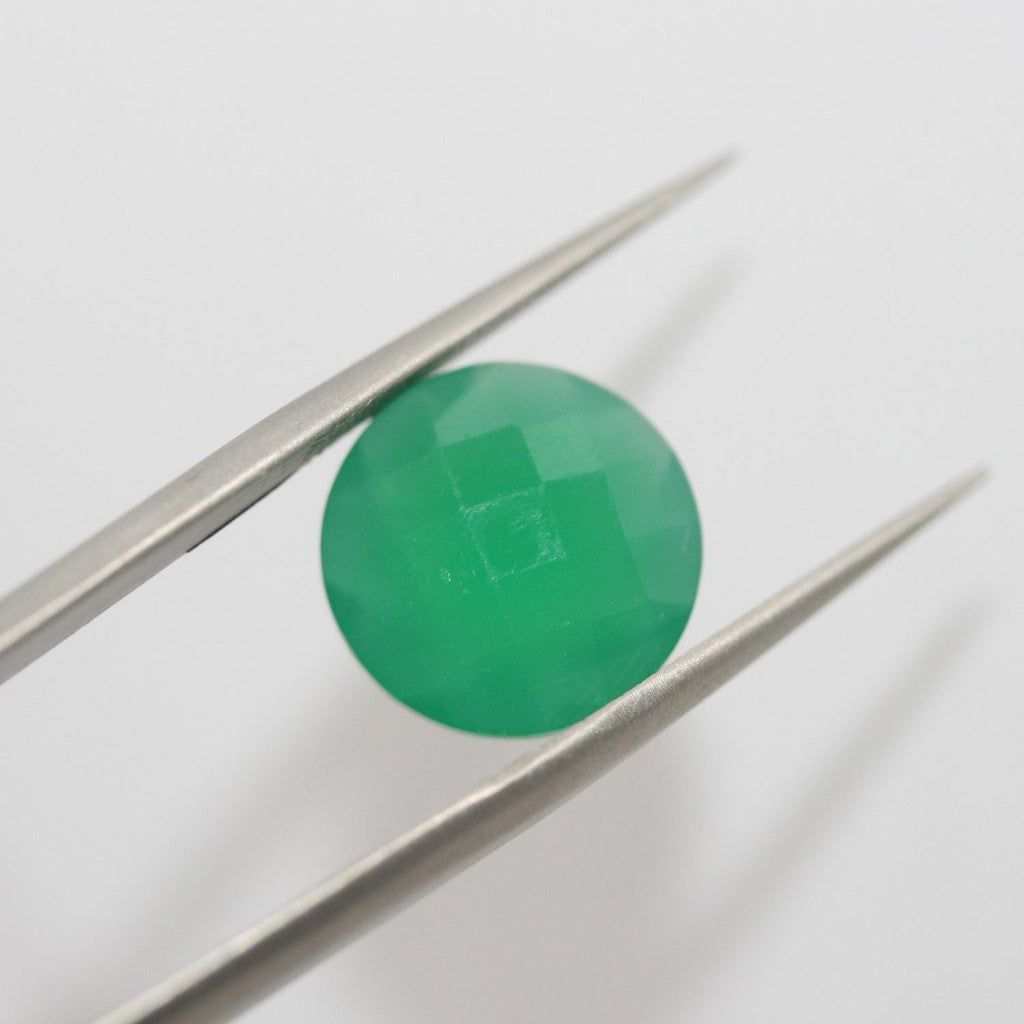 Lot de 2 pierres rondes à facettes en onix vert de 13 mm. - Pierres précieuses de qualité supérieure, vente en gros.