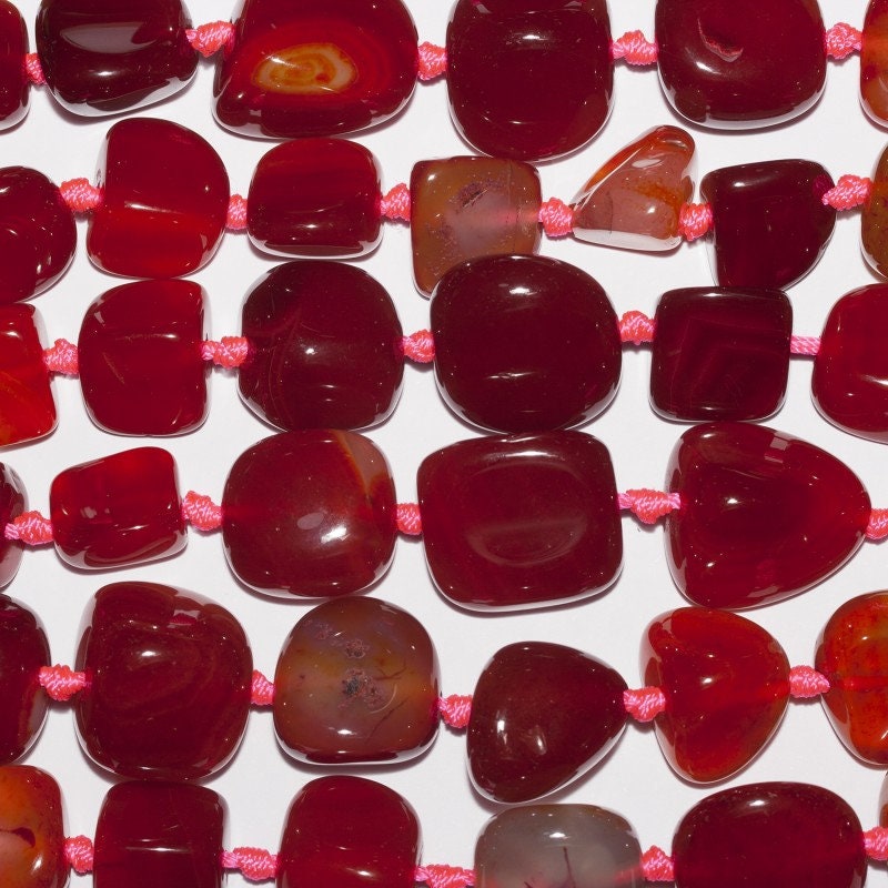 Orange Agate Smooth Degrade Nugget 18mm Approx . Strand 44cm. One Of A Kind- Red Agate