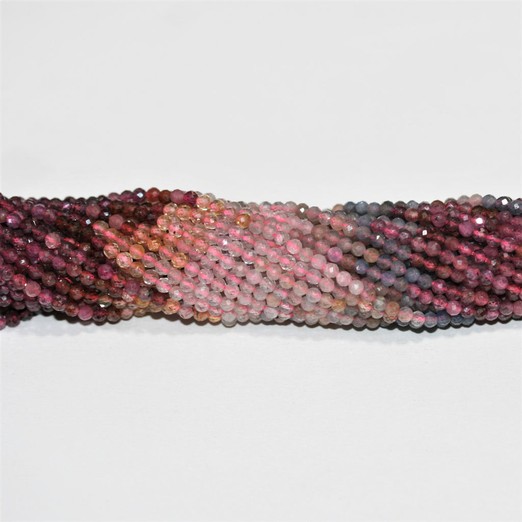 15" St Perles rondes à facettes en saphir multicolore 2,5 mm.- Brin 39 cm.