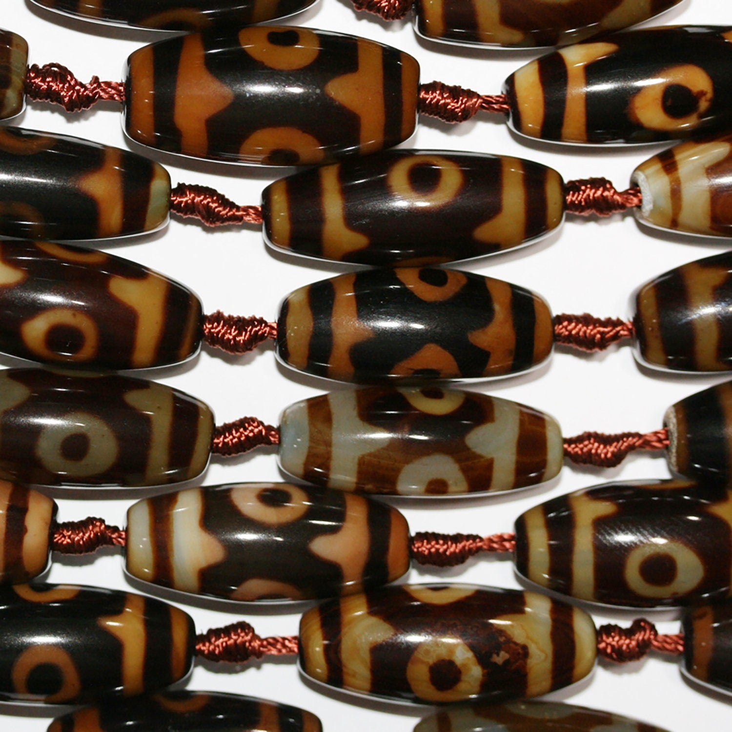 13" St Brown Agate Carved Barrel Beads  30x12mm.-Strand 38cm