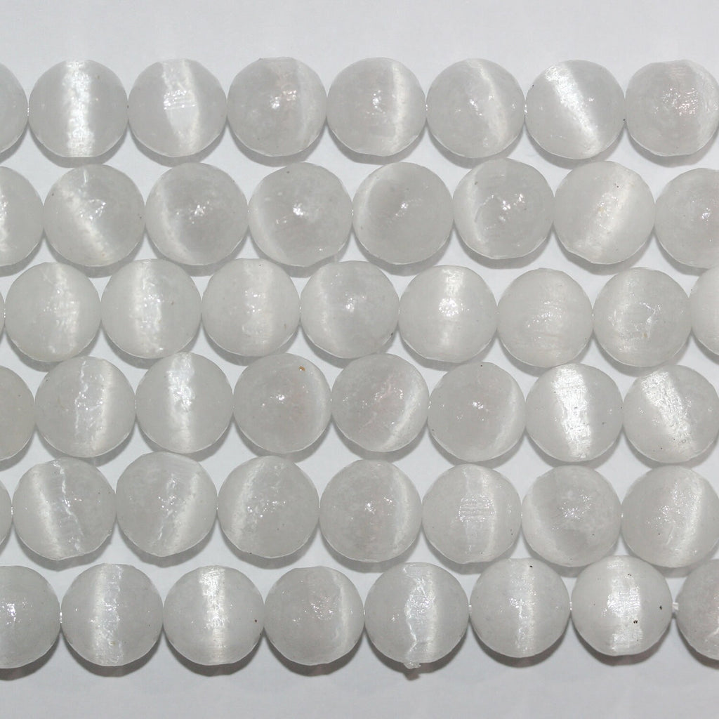 15" perles rondes lisses en sélénite de 10 mm - 39 cm