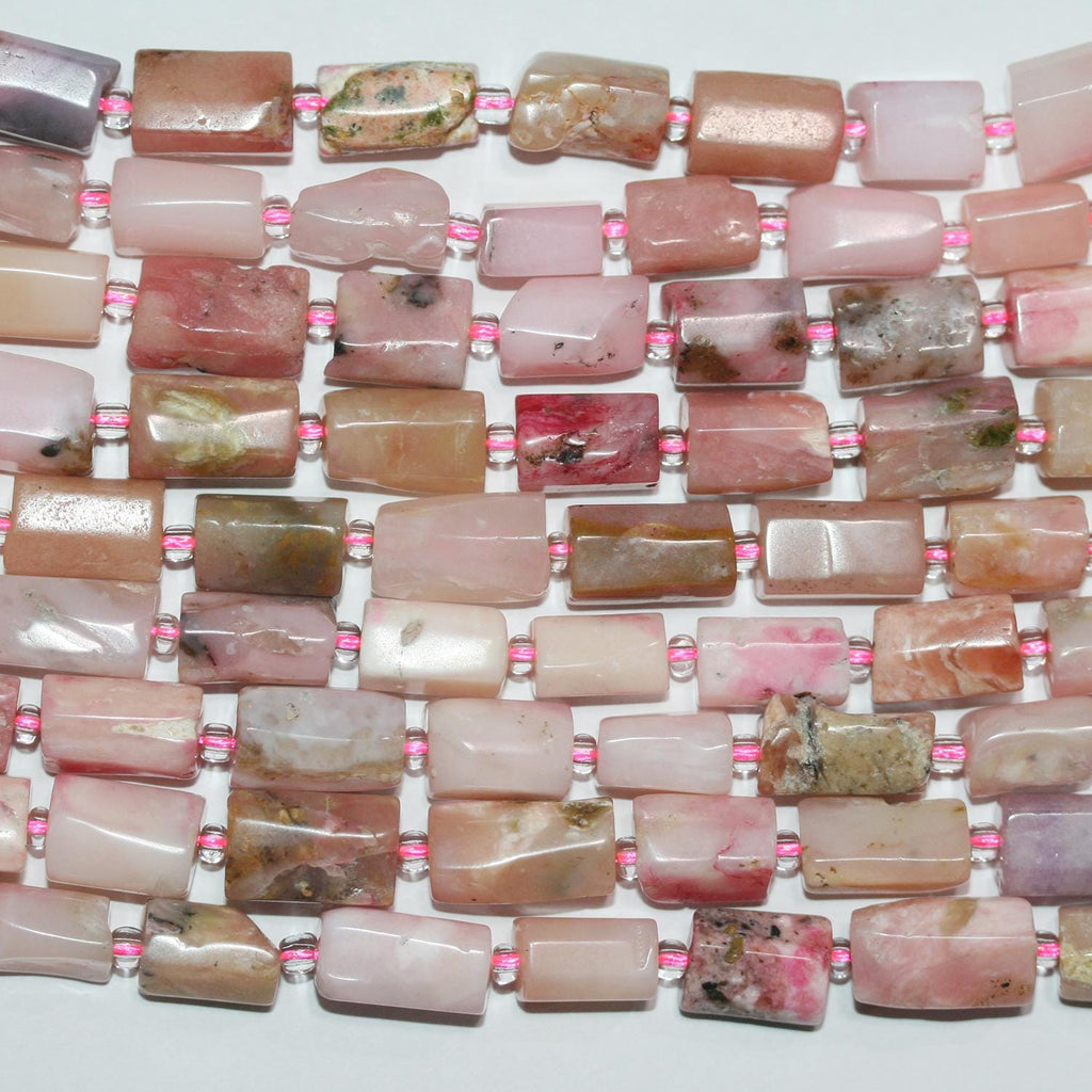 Perles tubulaires à facettes en opale rose St, 12 x 8 mm environ, 39 cm de long.