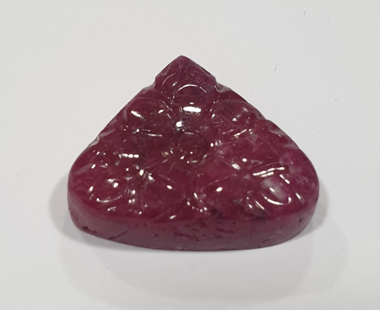 Carved Flower In Natural Ruby   Drop Cabochon  Shape 22.8x19.6mm 30.3ct- Gemstone Carving