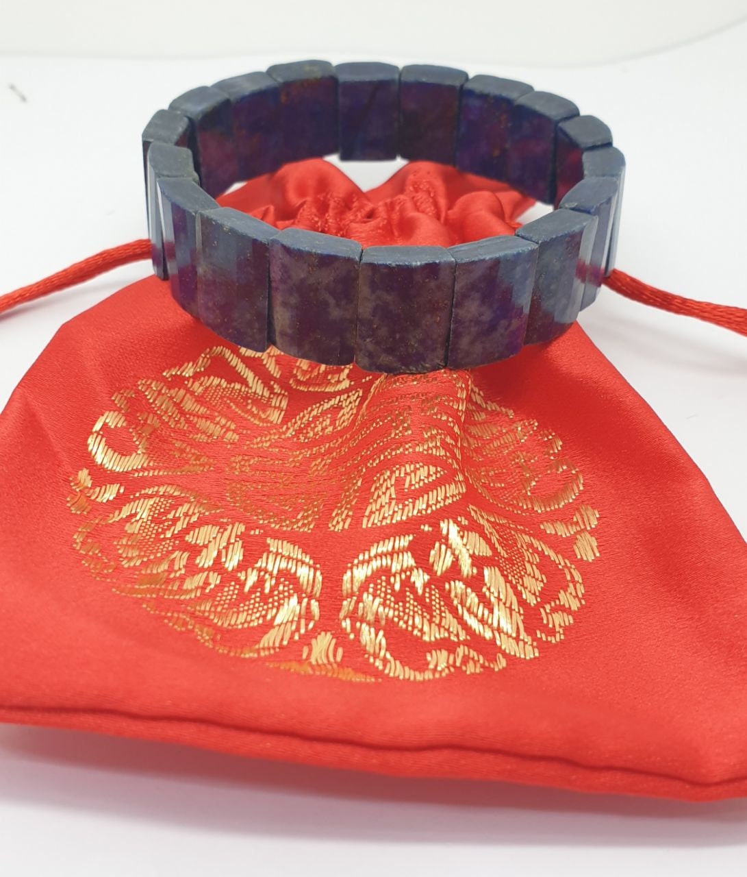 Bracelet extensible en lapis-lazuli, perles à facettes 15 x 11 mm - Fournisseur de bijoux à perles doublement percées - Pouvoir de guérison