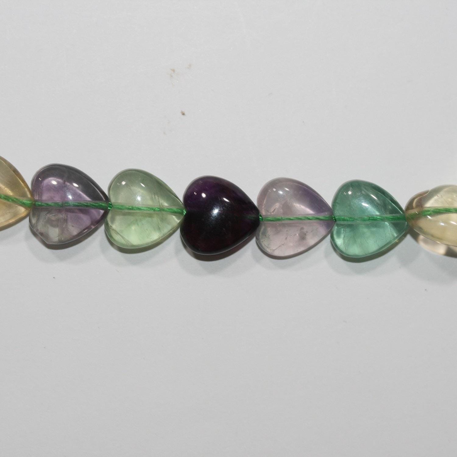 Perles de cœur lisses en fluorite St 15" 11-12 mm.-Environ-Rig 39 cm.