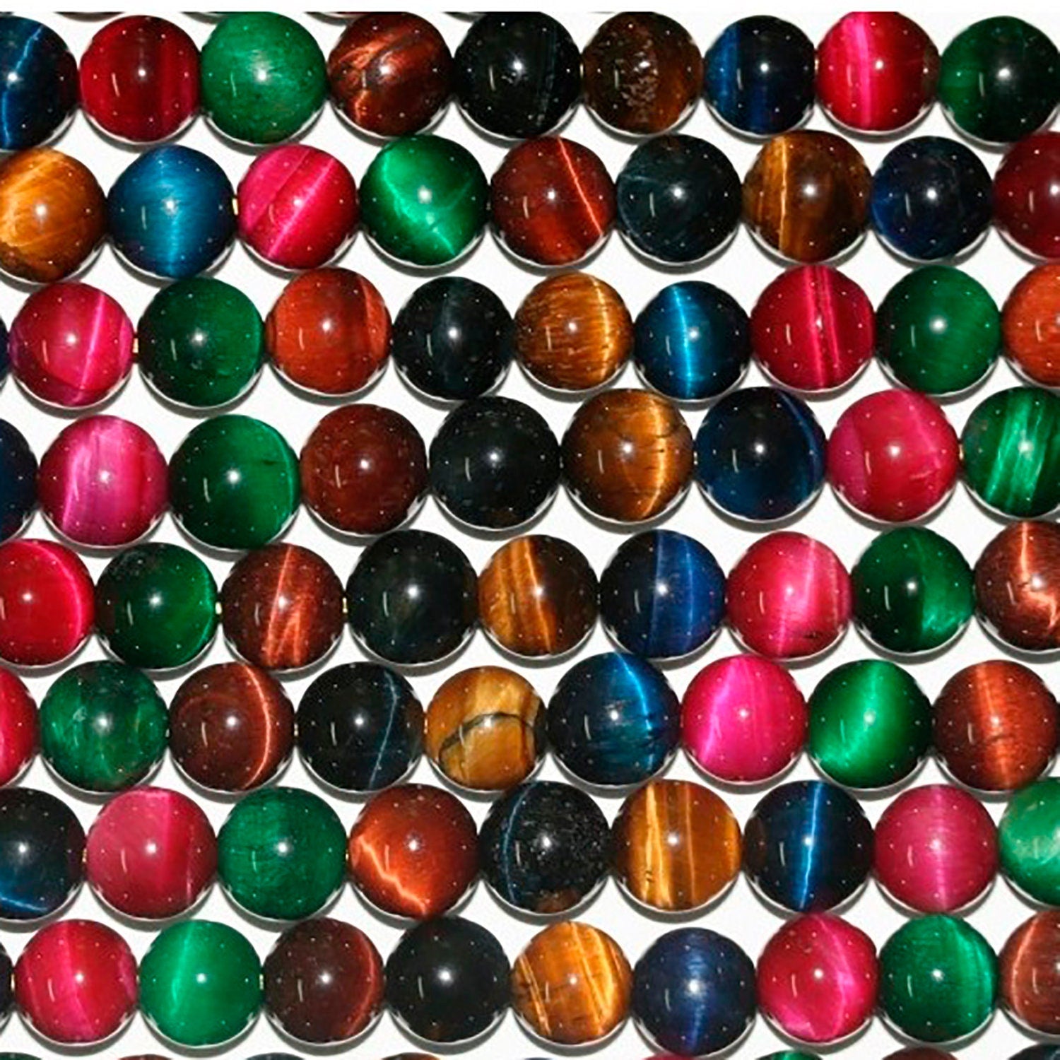 Cuentas redondas lisas de ojo de tigre multicolor de 16" (8 mm) - Hilo de 40 cm