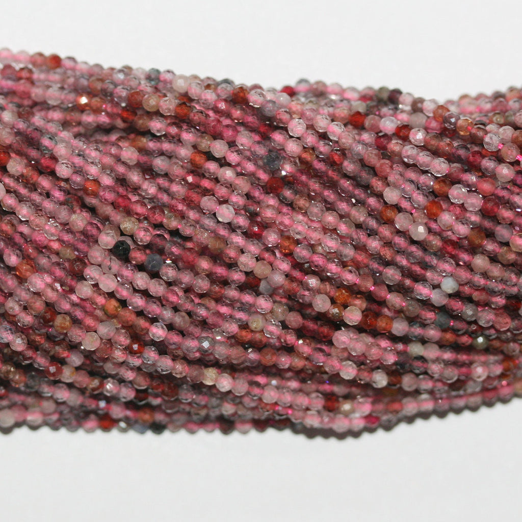 15 perles rondes à facettes en spinelle multicolore, 2 mm, longueur 39 cm