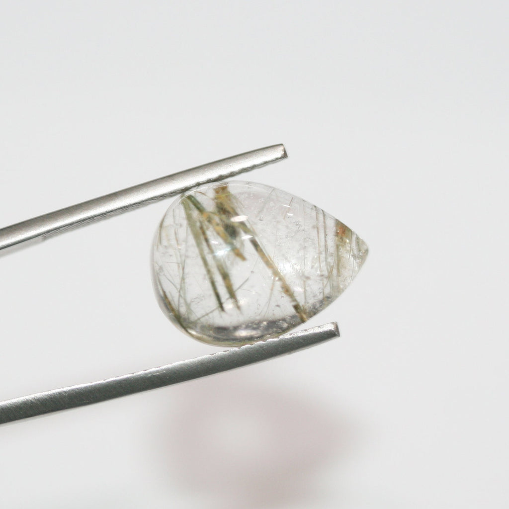 Lote de 4 cabujones de cuarzo rutilado en forma de gota, 16 x 12 mm. (4 uds.)