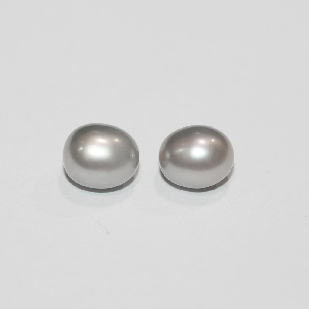 1 Pair Gray  Freshwater  Oval Top Luster Half Drilled Pearl  8-9mm.-Approx.  Oval Natural  Pearl-Price Per 1 Pair- Pearl Earring
