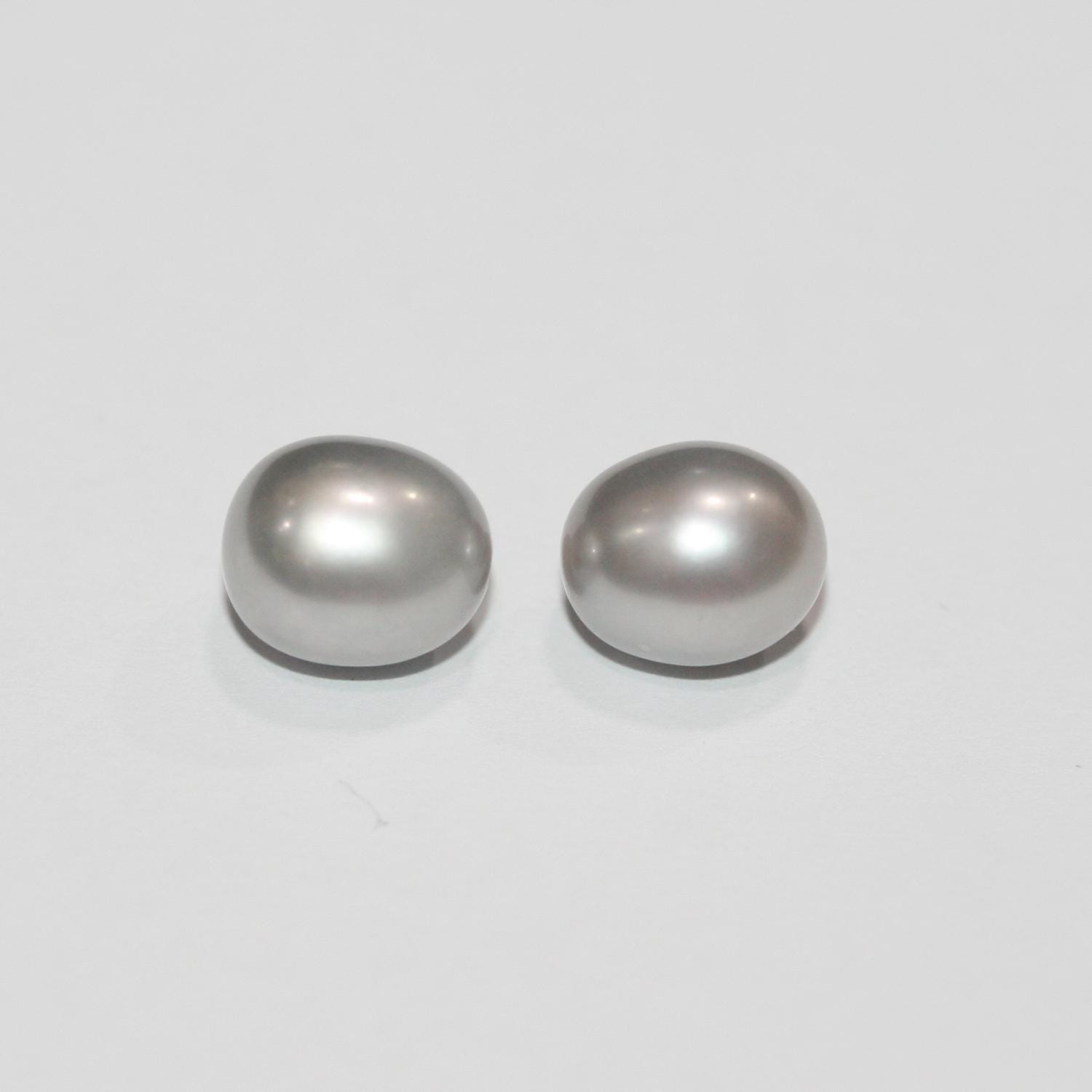 1 Pair Gray  Freshwater  Oval Top Luster Half Drilled Pearl  8-9mm.-Approx.  Oval Natural  Pearl-Price Per 1 Pair- Pearl Earring