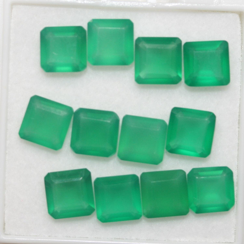 Lote de Ónix Verde Facetado Cuadrado de 7mm (12 Piezas). Piedras Preciosas al por Mayor, Piedras Talladas de Máxima Calidad.