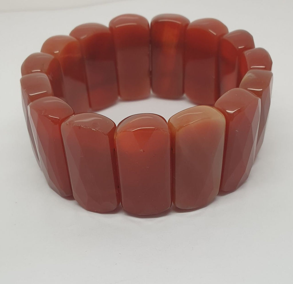 Bracelet extensible en agate cornaline, perles à facettes 25 x 12 mm - Fournisseur de bijoux à perles doublement percées - Pouvoir de guérison