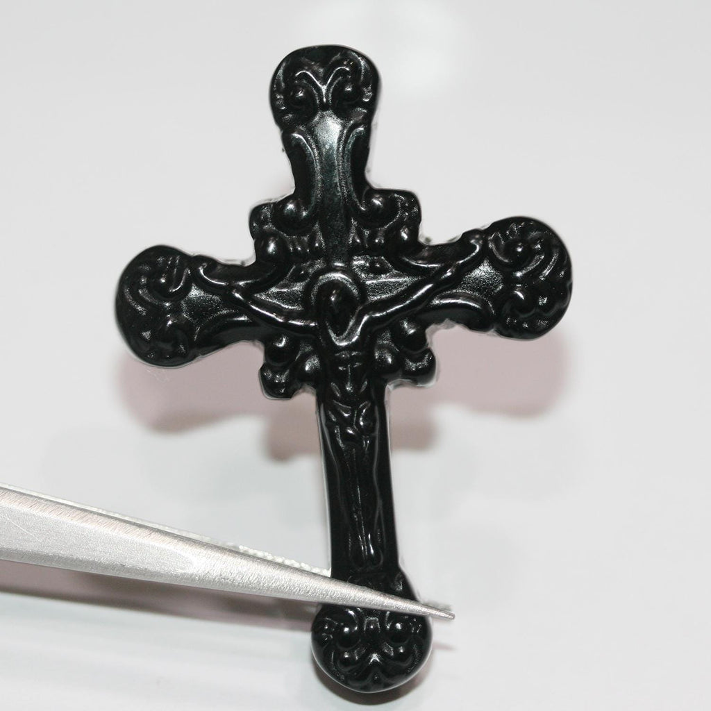 Pendentif croix sculptée en obsidienne 53x38mm