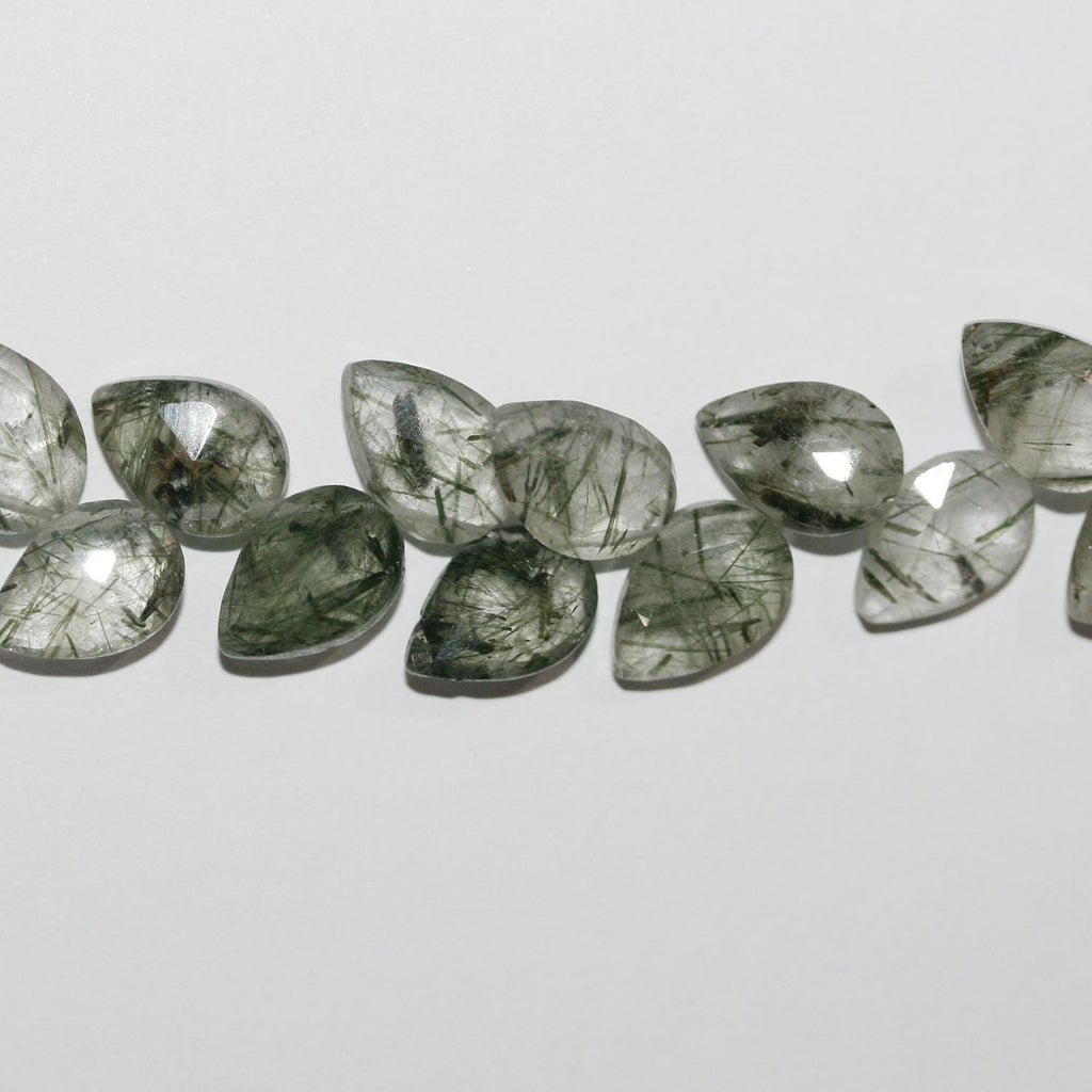 Cuentas facetadas de cuarzo rutilado verde St. de 8" de 10 x 6 mm - Hilo de 20 cm.